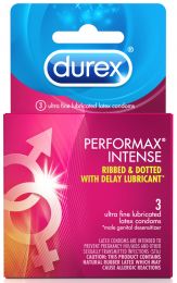 3 Ct Durex Performax Intense Ribbed Dotted Delay Lubricant Premium Latex Condoms