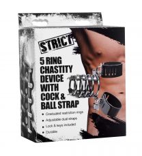 5 Ring Chastity Device With Cock And Ball Strap