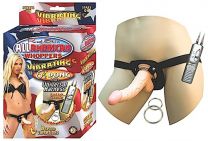 All American Whoppers Universal Harness With 6.5 Inch Vibrating Dong Natural