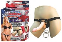 All American Whoppers Universal Harness With 8 Inch Dong, Natural
