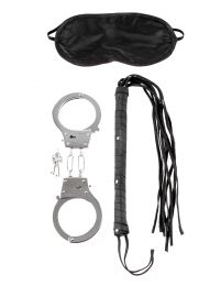 Beginners Bondage Lovers Fantasy Kit Blindfold Handcuffs & Leather Whip