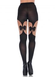 Black Opaque Illusion Garterbelt Tights W/front & Back Bow, Mock Faux Suspender