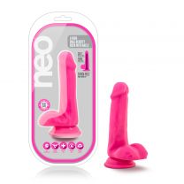 Blush Novelties Neo Dual Density Cock With Balls, 6 Inch, Neon Pink