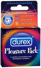 Durex Pleasure Pack Assorted Premium Lubricated Latex Condoms, 3 ea