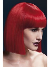 Fever Lola Wig Ladies Red 12"" Fancy Dress Wig With Fringe Blunt Cut