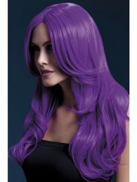 Fever Womens Neon Purple Long Wavy Wig with Centre Part, 26inch, One Size, Khloe