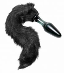 Frisky Midnight Fox Glass Butt Plug with Tail