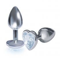 Icon Brands Silver Starter Bejeweled Annodized Butt Plug, Pink Heart