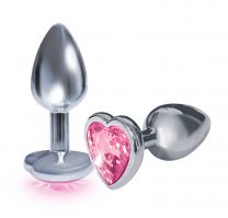 Icon Brands Silver Starter Bejeweled Butt Plug, Pink Heart