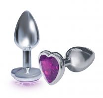 Icon Brands Silver Starter Bejeweled Stainless Steel Butt Plug, Violet Heart