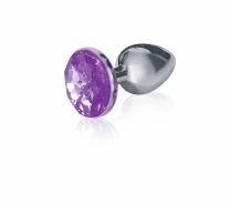 Icon Brands Silver Starter Bejeweled Stainless Steel Butt Plug, Violet Stone