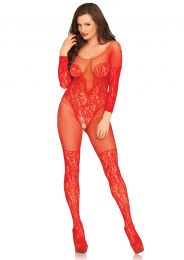 Leg Avenue Vine lace and net long sleeved bodystocking