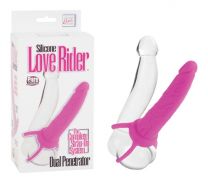 Love Riders Pink Silicone Dual Penetrator With Erection And Testicular Support