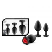 Luxe Bling Butt Plug Training Kit, Black With Red Gem