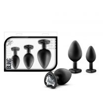 Luxe Bling Butt Plug Training Kit, Black With White Gem