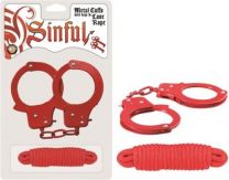 Metal Cuffs with Keys & Love Rope Red