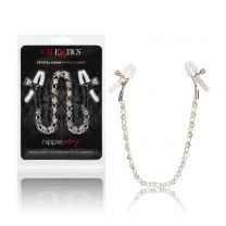Nipple Play Clamps With Crystal Chain, 12 Inch, Diamond/white