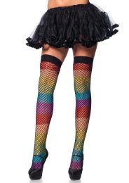 Rainbow Color Adult Women Thight High Accent Black Fishnet Overlay No Petticoat