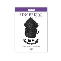 Sincerely Lace Fur Lined Handcuffs Black