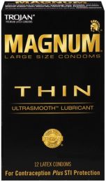 Trojan Magnum Lubricated Latex Condoms, Large Size Thin UltraSmooth 12 ea