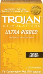 Trojan Stimulations Ultra Ribbed Lubricated Premium Latex Condoms 12 each