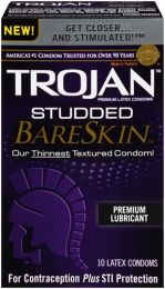 Trojan Studded BareSkin Premium Lubricated Latex Condoms, 10 ea