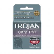 Trojan Ultra Thin Condoms With Spermicidal Lubricant, Pack Of 3