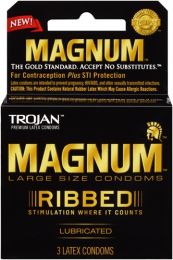Trojan(r) Magnum(r) Ribbed Lubricated Latex Large Size Condoms 3 ct Box