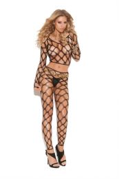 Vivace Diamond Net Long Sleeve Cami Top And Matching Leggings Black One Size