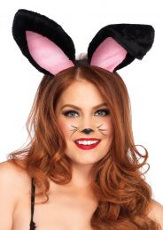 Womens Plush Black Bunny Ears Headband Costume Accessory